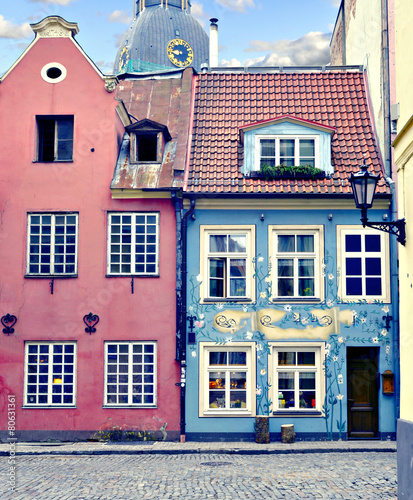 Medieval buildings in old Riga city, Latvia, Europe