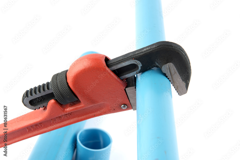 Adjustable pipe wrench, isolated on a white background Adjustable pipe wrench, isolated on a white background