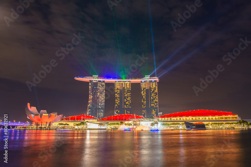 Nightscape of Singapore downtown at Marina bay photo