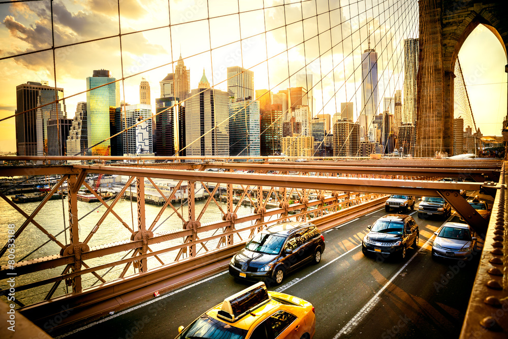 New York City, Brooklyn Bridge skyline - obrazy, fototapety, plakaty 