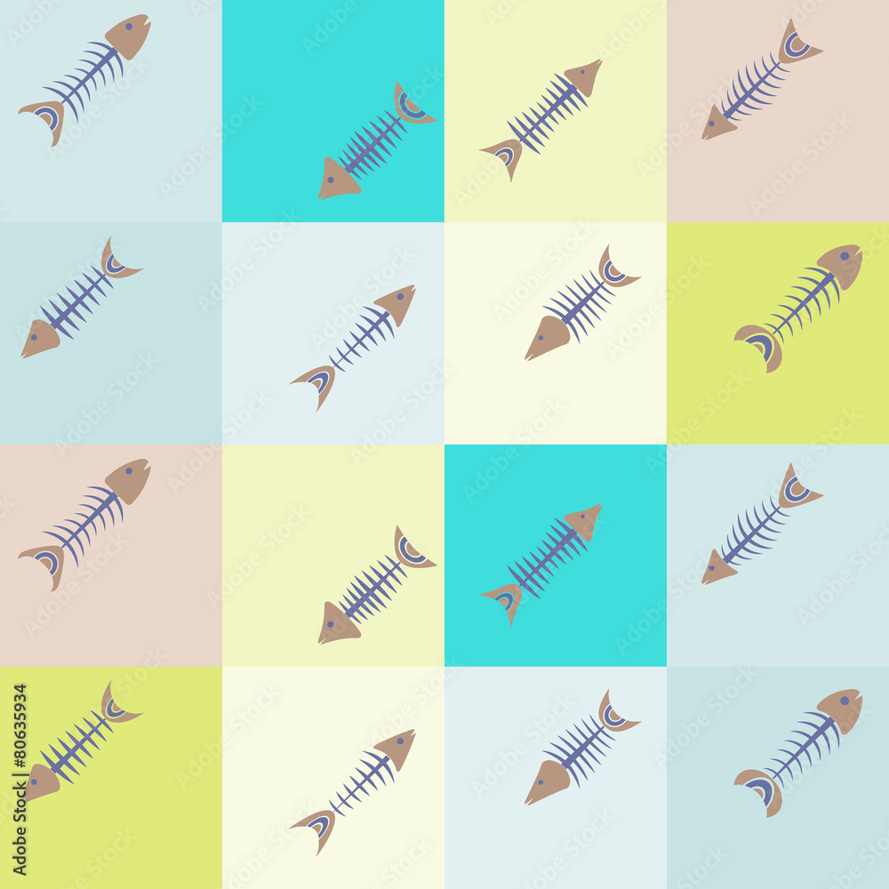 Seamless background with fish skeletons