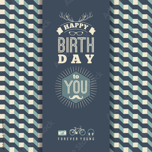 Happy birthday congratulations, vintage retro background with ge
