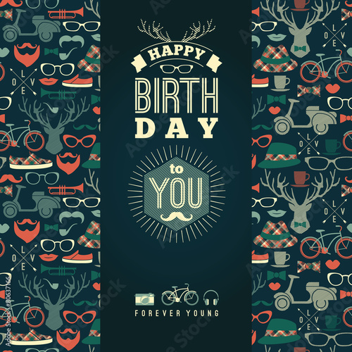 Happy birthday congratulations, vintage retro background with hi