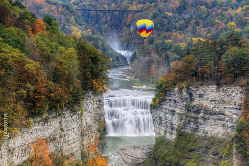 Hot Air Balloon Over The Middle Falls At Letchworth State Park photo