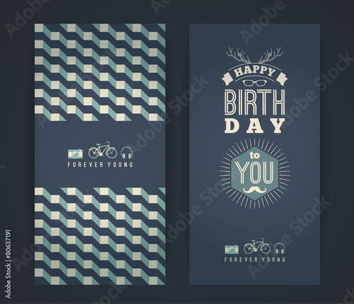 Happy birthday congratulations, vintage retro background with ge