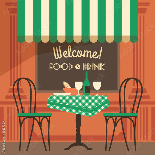 Vector modern flat design illustration of street cafe.