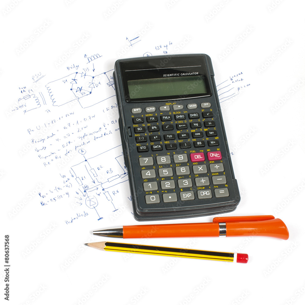 Electronics design concept calculator and pens
