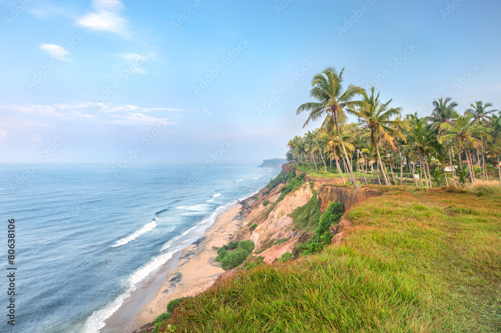India, Kerala, Varkala beach cliff