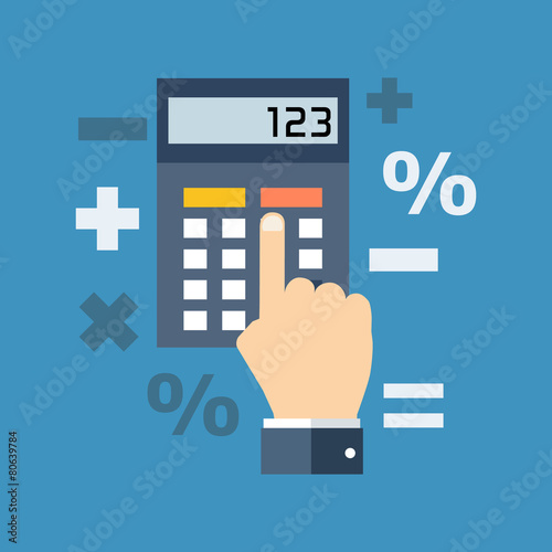 Calculation, mathematics, accountant concept. Flat design.