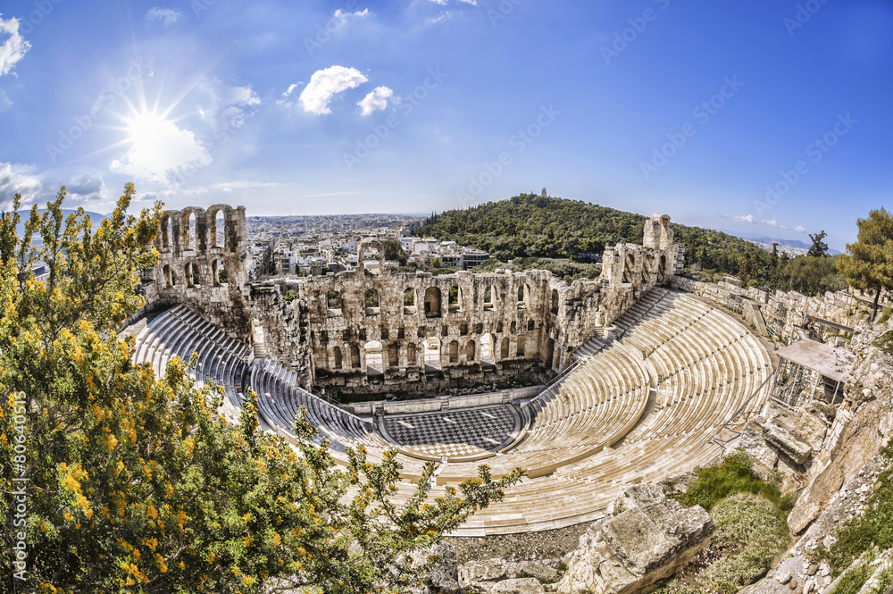  Odeon theatre in Athens, Greece, view from Acropolis - obrazy, fototapety, plakaty 