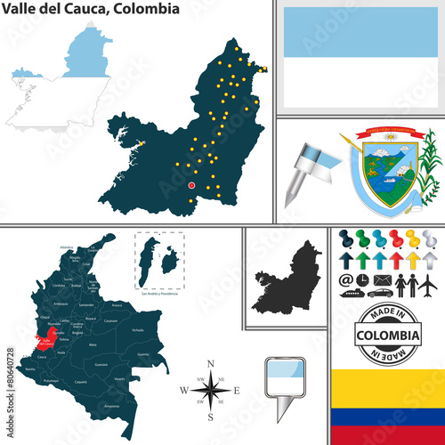 Map of Valle del Cauca, Colombia photo