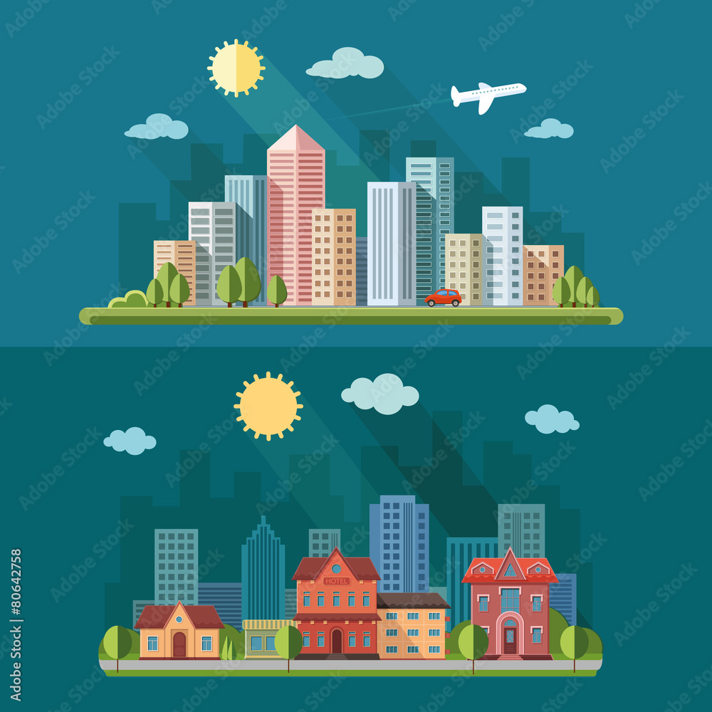 urban landscape illustration set. big city, a metropolis street Stock Vector Adobe Stock