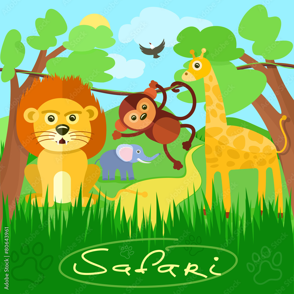 Naklejka premium Cute african safari animals