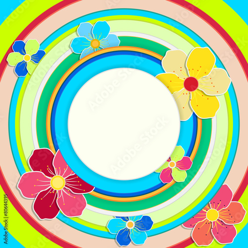Bright round frame with flowers.