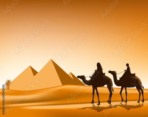 Group of Arab People with Camels Caravan Riding © AmazeinDesign