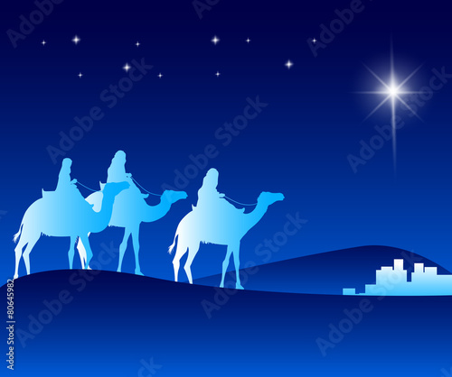The Three Kings Riding with Camels in the Desert Guided