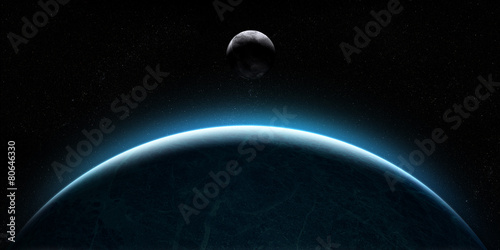 Rising moon in space