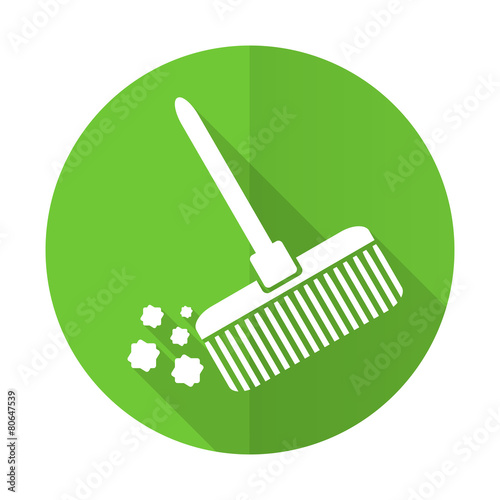 broom green flat icon clean sign