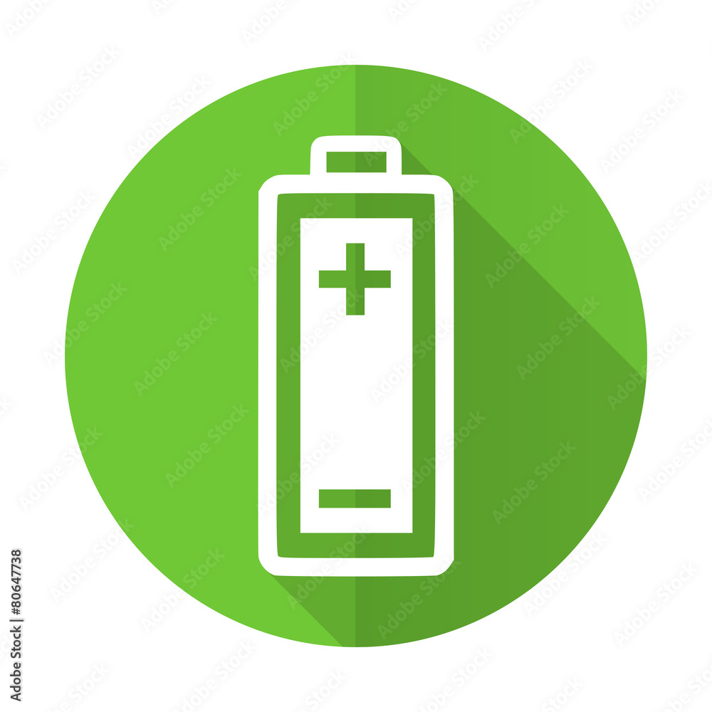 battery green flat icon power sign battery green flat icon power sign