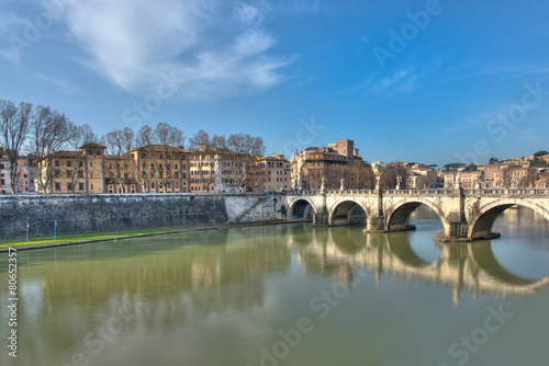 View of Rome with the bridge over the Tiber river