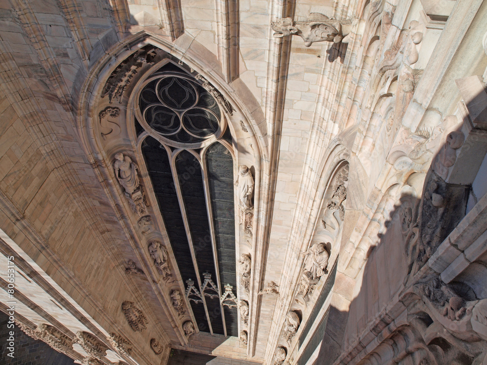 Detail of Gothic Cathedral of Milan, Italy.