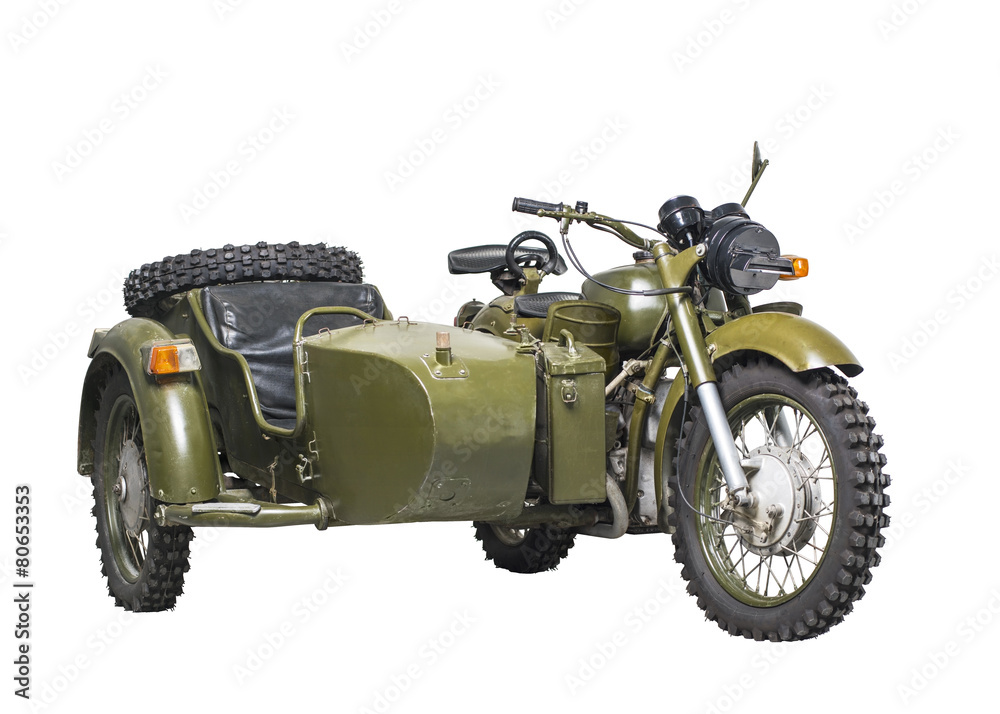 Old Soviet military motorcycle, isolated, clipping path Old Soviet military motorcycle, isolated, clipping path