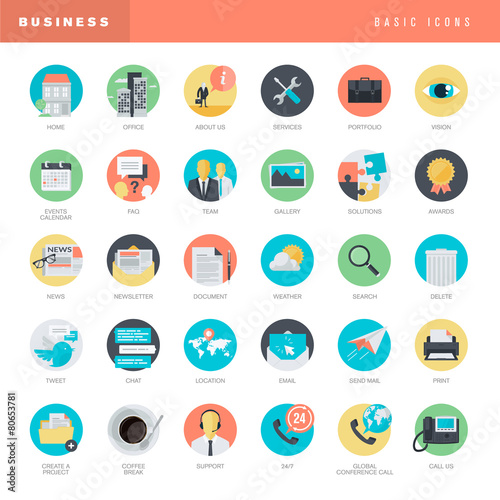 Set of flat design icons for business