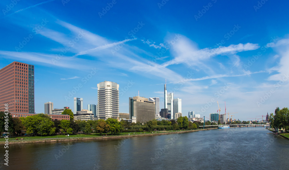 The skyline of Frankfurt, Germany, at the River Main