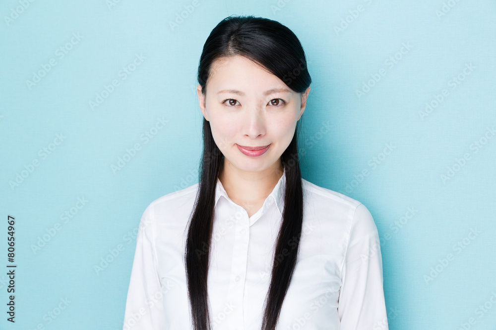 asian businesswoman on blue background asian businesswoman on blue background