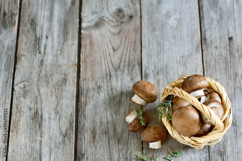 Mushrooms in basket background