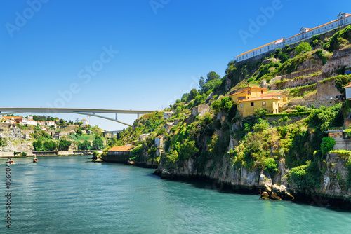 The beautiful view of the Douro River  in Porto, Portugal. photo