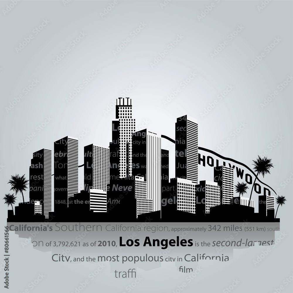 Los Angeles city silhouette. - obrazy, fototapety, plakaty 