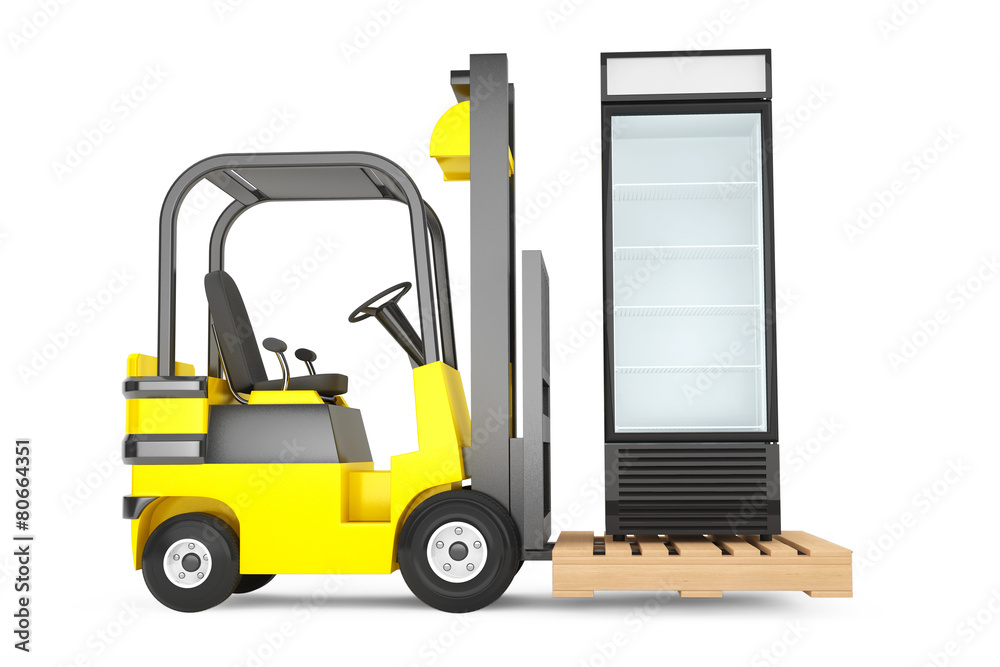 Forklift truck with Fridge Drink and pallet