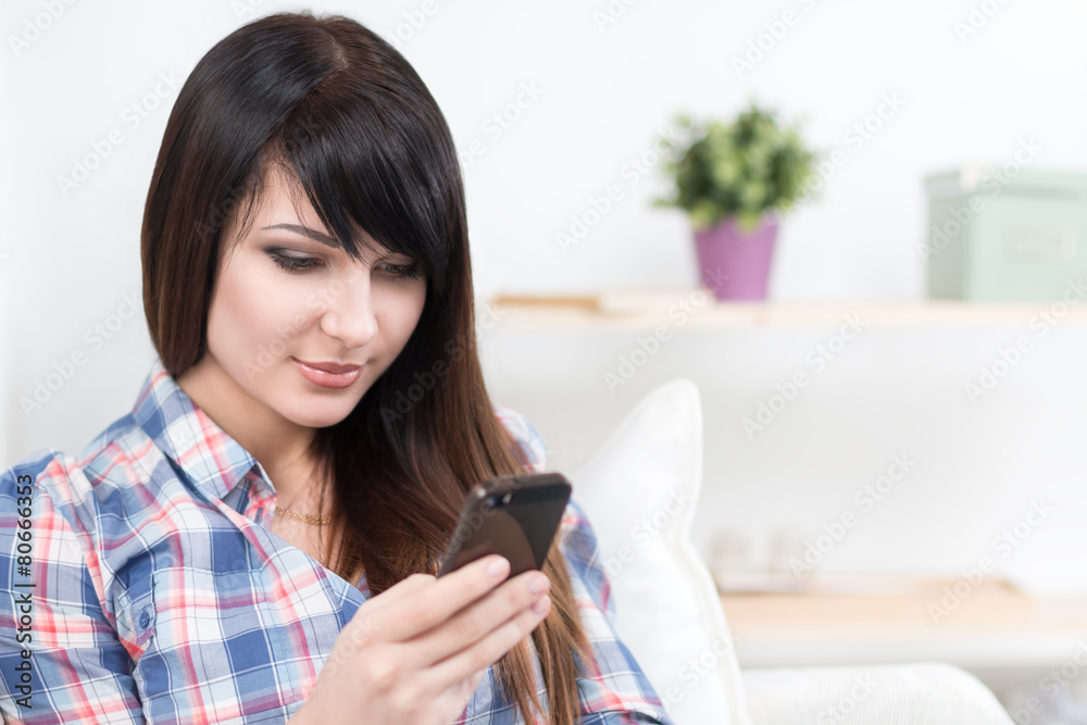 Portrait of beautiful brunette woman with phone Portrait of beautiful brunette woman with phone