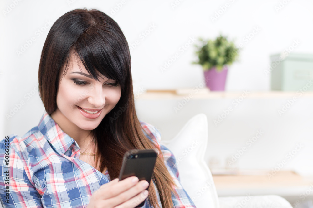 Portrait of smiling beautiful woman with phone Portrait of smiling beautiful woman with phone