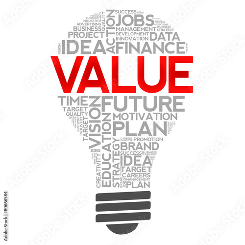 VALUE bulb word cloud, business concept