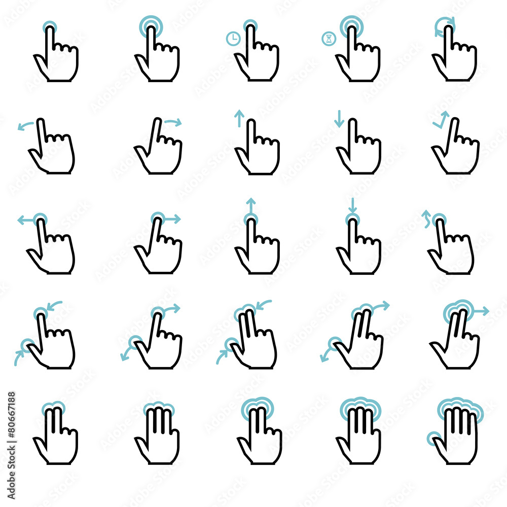 Touch gestures icons set, flat design