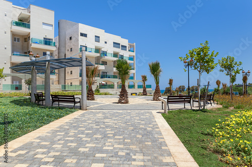 Fototapeta Naklejka Na Ścianę i Meble -  Modern buildings and small square in Ashqelon, Israel.