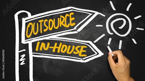outsource or in-house signpost hand drawing on blackboard