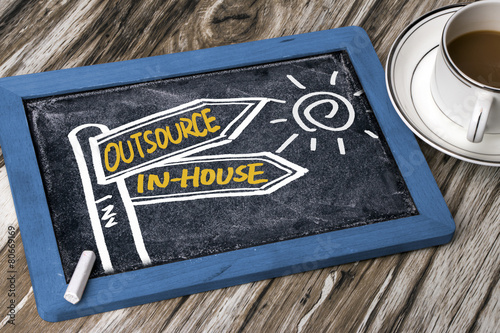 outsource or in-house signpost hand drawing on blackboard