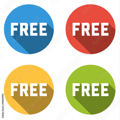 Collection of 4 isolated flat colorful buttons (icons) with FREE
