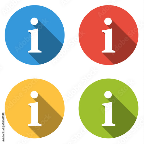 Collection of 4 isolated flat buttons (icons) for i - info (faq,