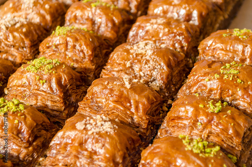 Delicious turkish dessert Baklava with pistachio