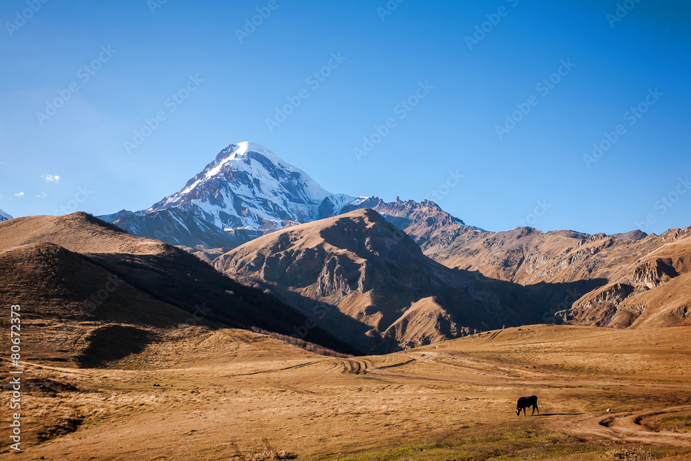 Mount Kazbek in the Caucasian mountains