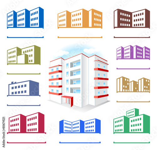 Multistoried building site icons logo set