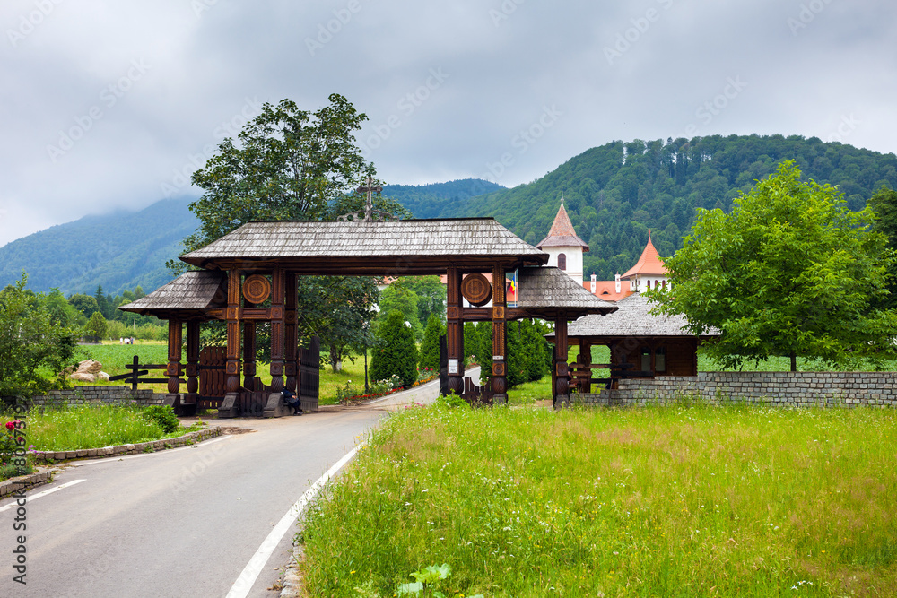 Wood entrance gate from Sambata de Sus Monastery in Transylvania