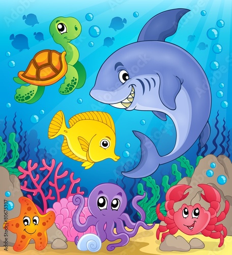 Fototapeta Naklejka Na Ścianę i Meble -  Underwater ocean fauna theme 6