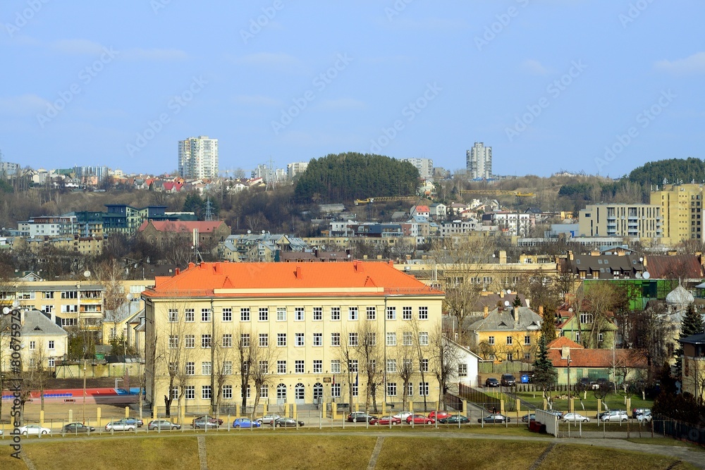 Vilnius city Zverynas district aerial spring view