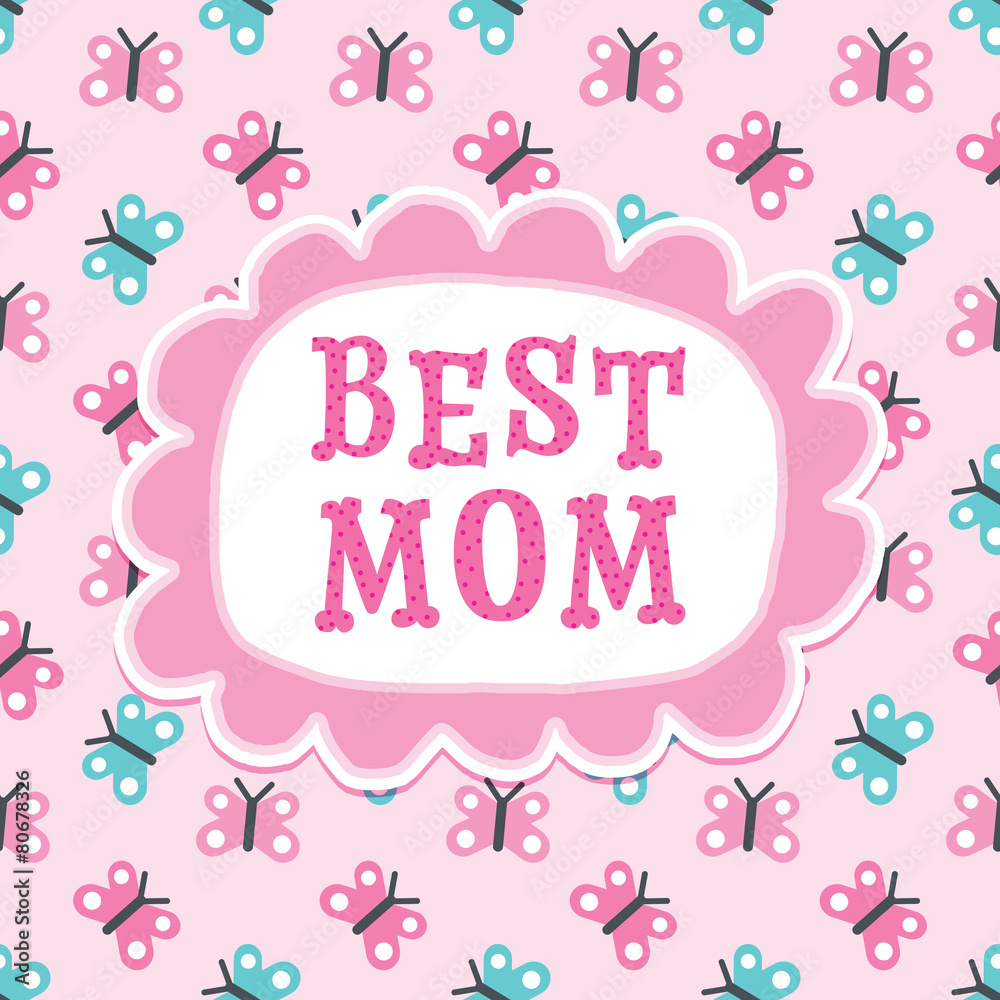 cute mothers day or birthday card best mom butterflies