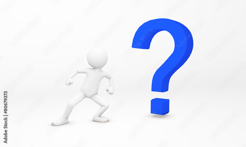 3D human ready to fight with question mark 3D human ready to fight with question mark